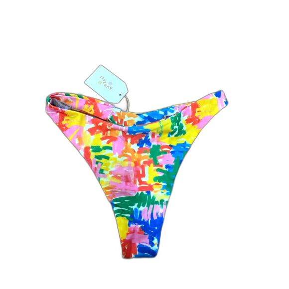 Aurelle Bikini Bottom Womens Large Multicolor Rainbow High Cut Cheeky Henri swim - Picture 1 of 5